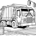 Garbage Truck Stopped At Traffic Light: Coloring Page For Free Intended For Free Printable Truck Colouring Pages