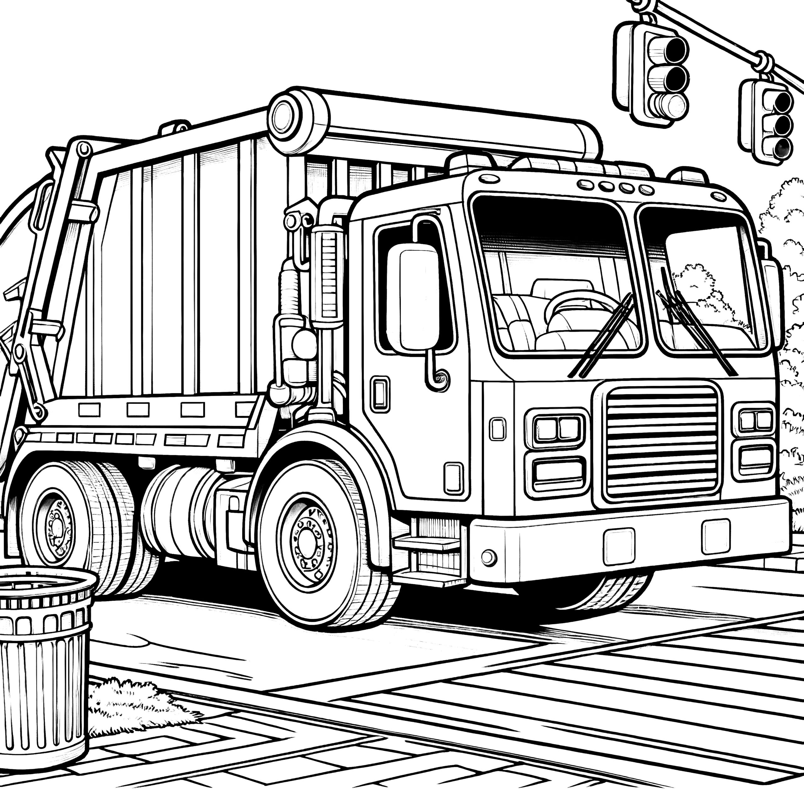 Garbage Truck Stopped At Traffic Light: Coloring Page For Free intended for Free Printable Truck Colouring Pages