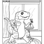 Get A Funny Coloring Page For Free! Tea Drinking T Rex Dinosaur Pertaining To Free Printable Funny Coloring Pages