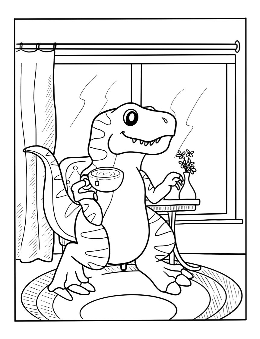 Get A Funny Coloring Page For Free! Tea Drinking T Rex Dinosaur pertaining to Free Printable Funny Coloring Pages