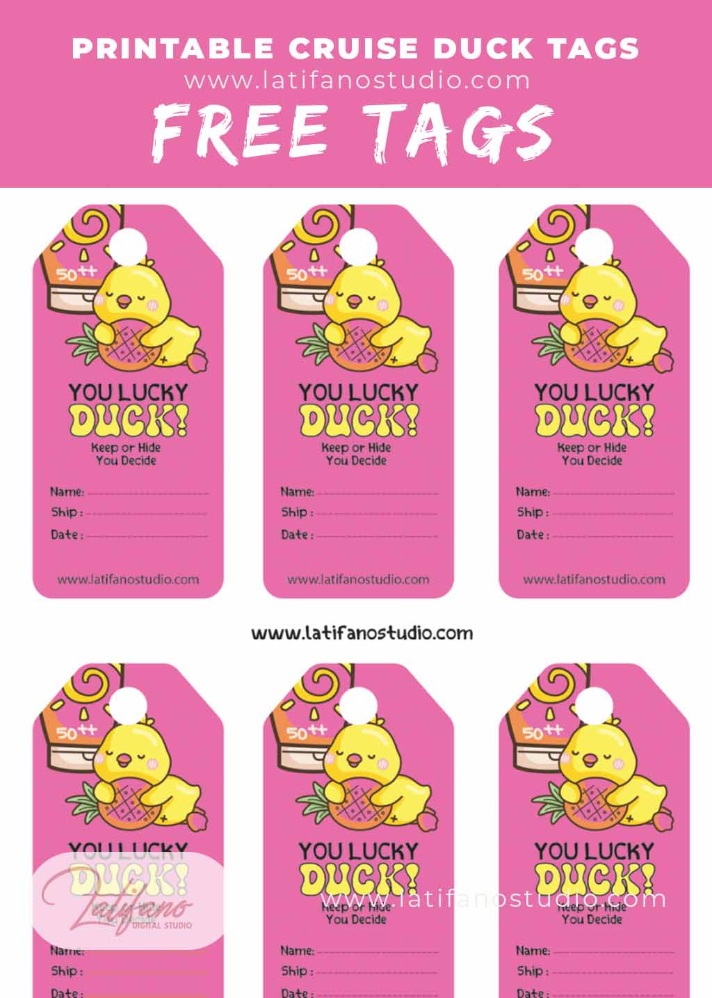 Girly Free Printable Cruising Duck Pink Tags - Printable Cruising Duck for Free Printable Cruising Duck Tags