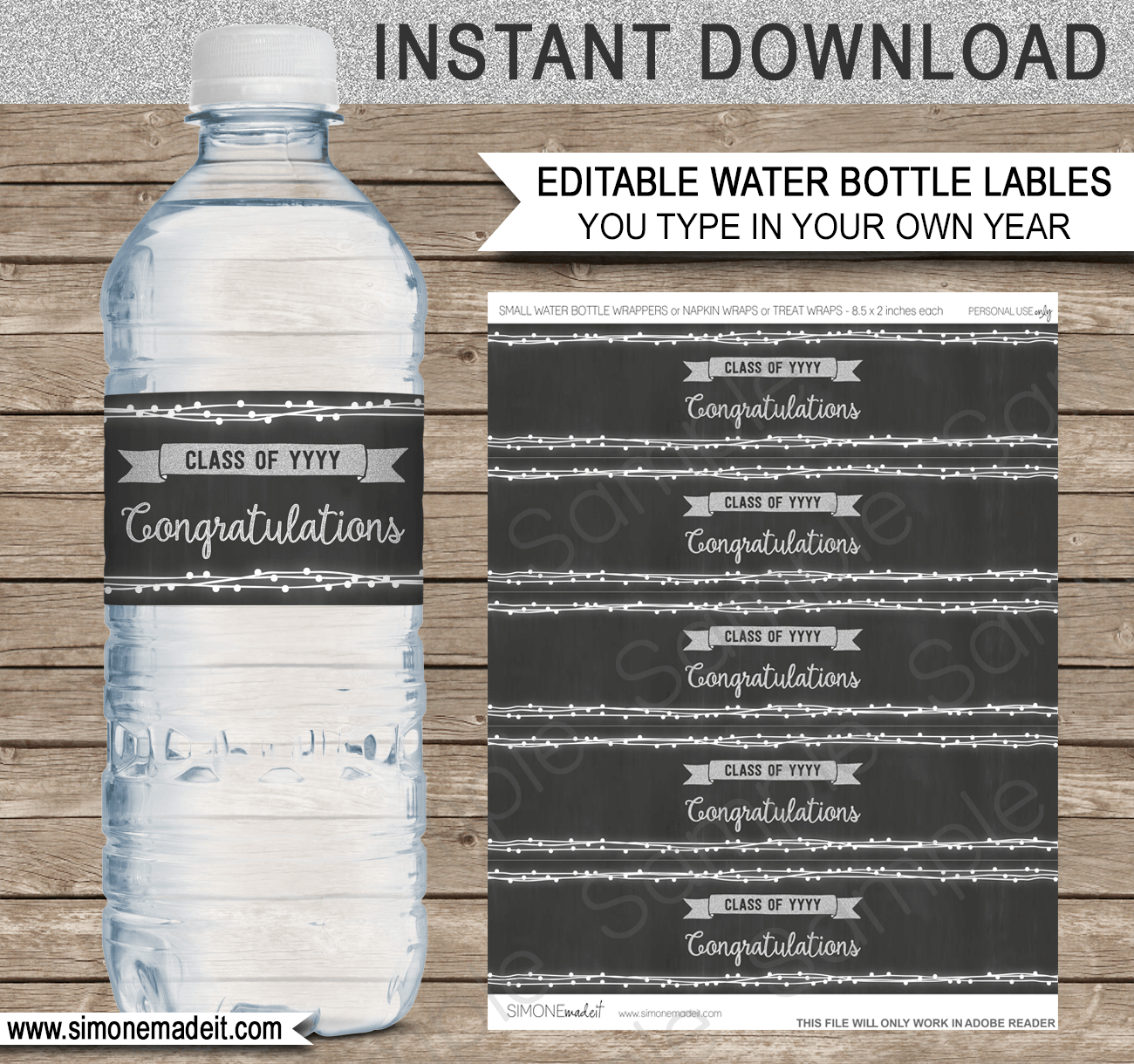 Graduation Party Water Bottle Labels Template - Silver inside Free Printable Water Bottle Labels For Graduation