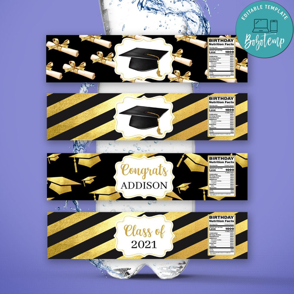Graduation Water Bottle Label Template To Print At Home Diy | Bobotemp intended for Free Printable Water Bottle Labels For Graduation