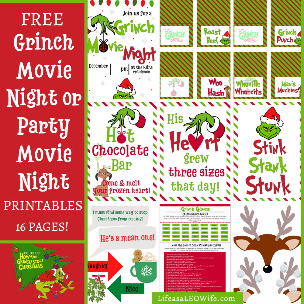 Grinch Movie Night Or Party Printables - Life As A Leo Wife pertaining to Free Printable Grinch Labels