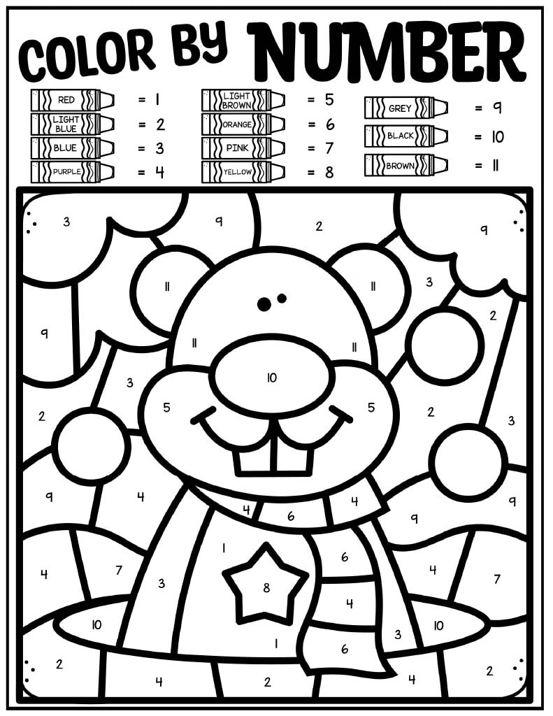 Groundhog Day Colornumber Pages - Kids Activity Zone with Free Printable Groundhog Day Coloring Pages