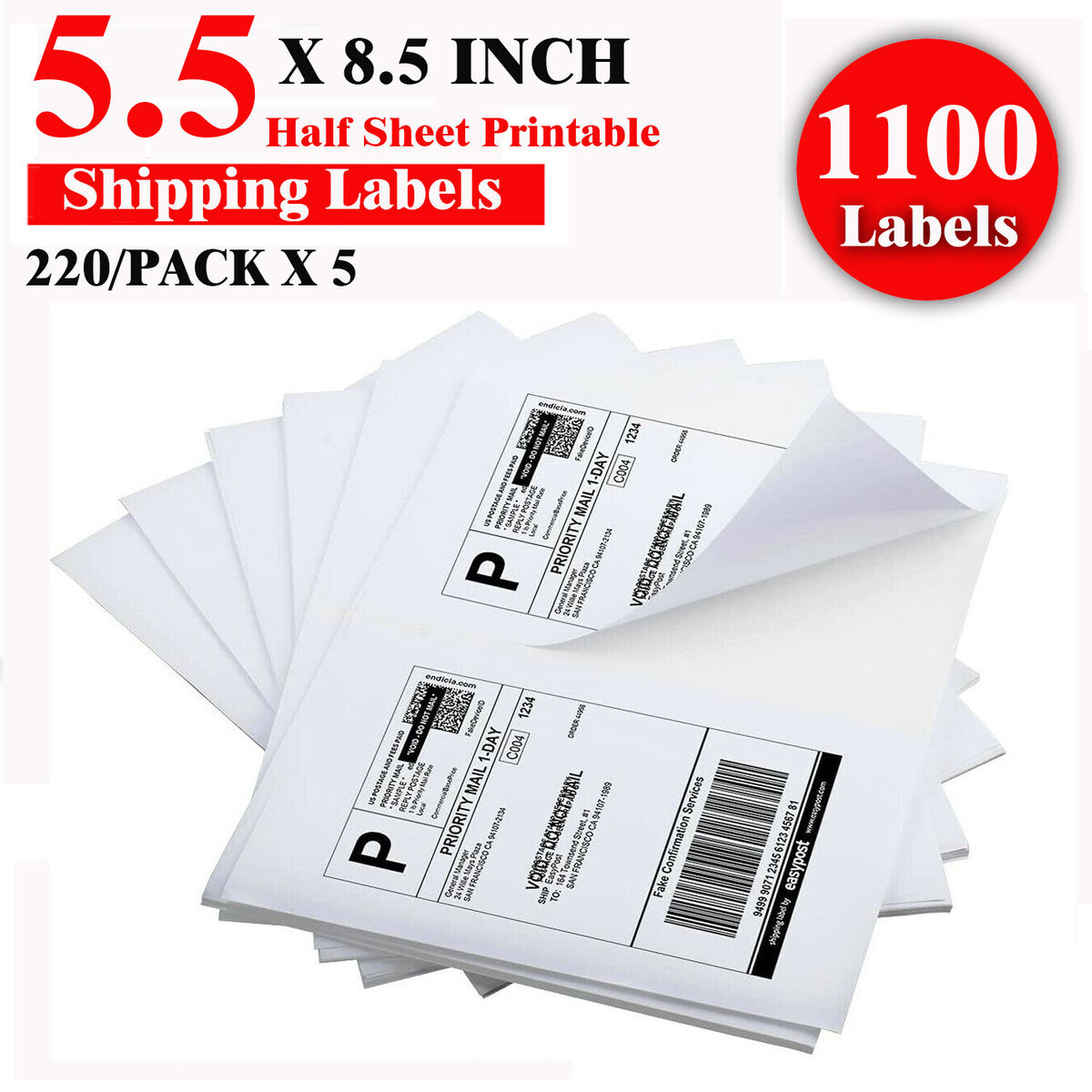 Half Sheet Printable Shipping Label 5.5&amp;quot; X 8.5&amp;quot; White 1100 Blank regarding Printable Label Ebay
