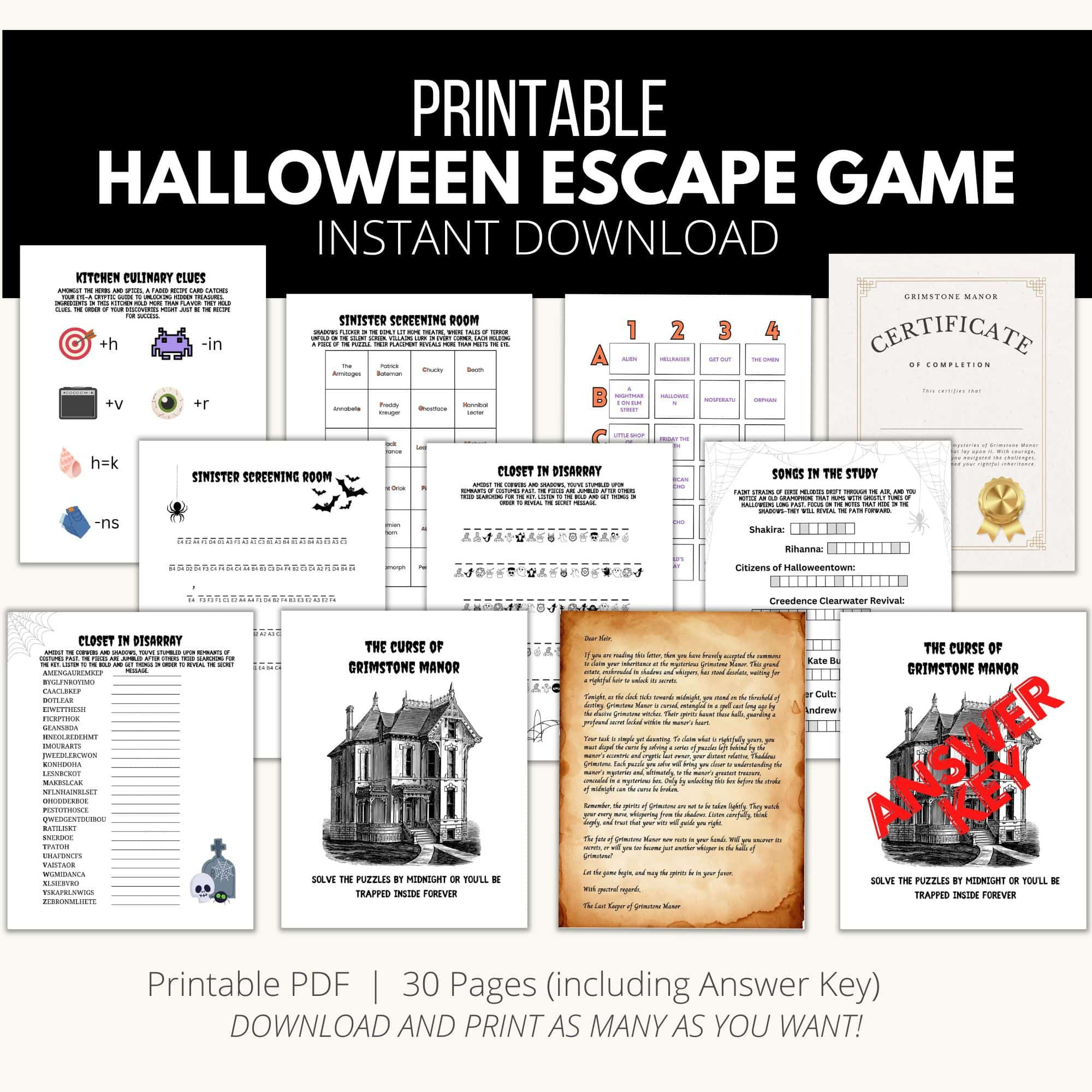 Halloween Escape Room Game Printable - &amp;quot;The Curse Of Grimstone Manor&amp;quot; regarding Free Printable Escape Room Game