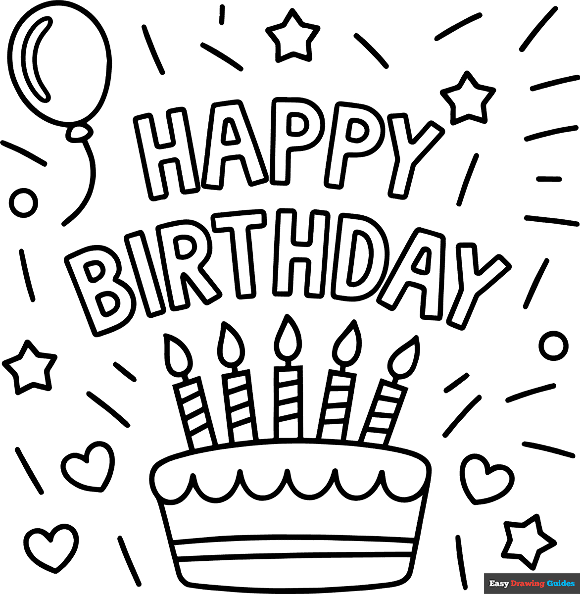 Happy Birthday Card Party Coloring Page | Easy Drawing Guides intended for Free Printable Coloring Cards For Birthdays