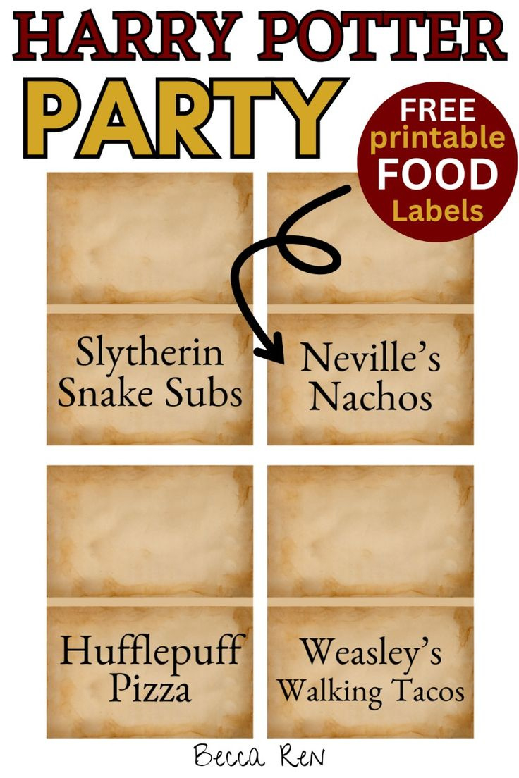 Harry Potter Party Food Labels for Harry Potter Food Labels Free Printable