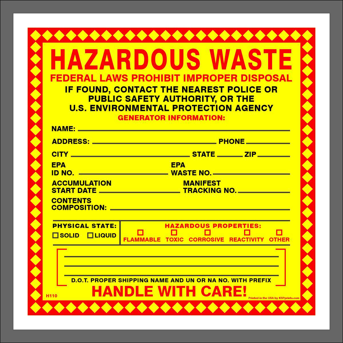 Hazardous Waste Label For Proper Handling Of Your Container regarding Hazardous Waste Label Printable