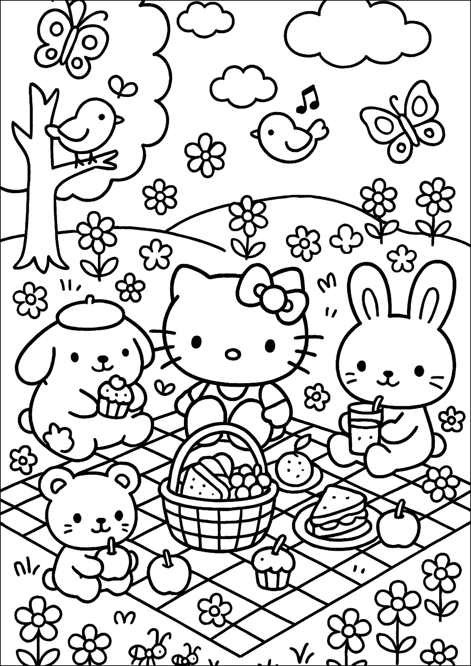 Hello Kitty And Friends&amp;#039; Picnic - Hello Kitty Coloring Pages with regard to Free Printable Hello Kitty Coloring Sheets