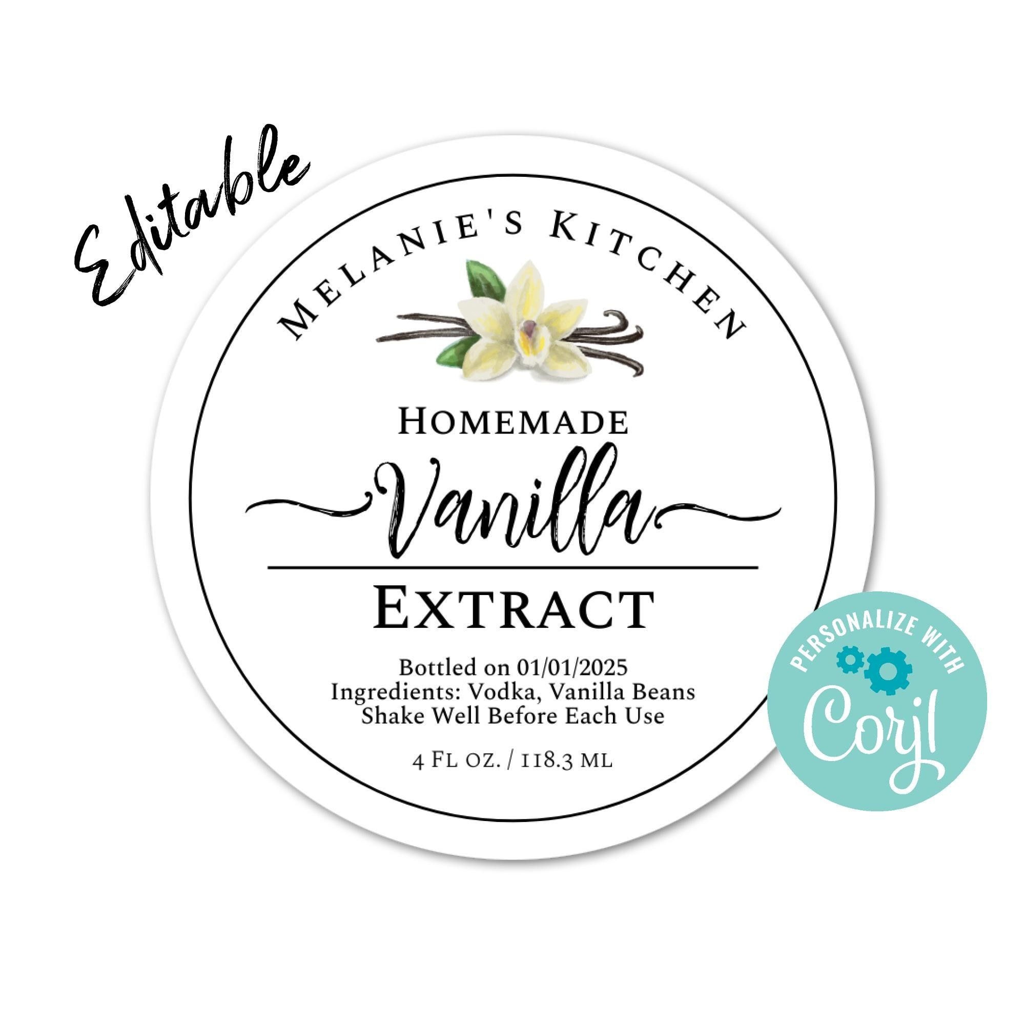 Homemade Vanilla Label, Vanilla Extract Label Template, Round with Free Printable Vanilla Labels
