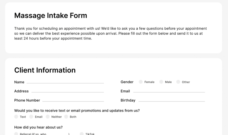 Free Printable Massage Intake Forms