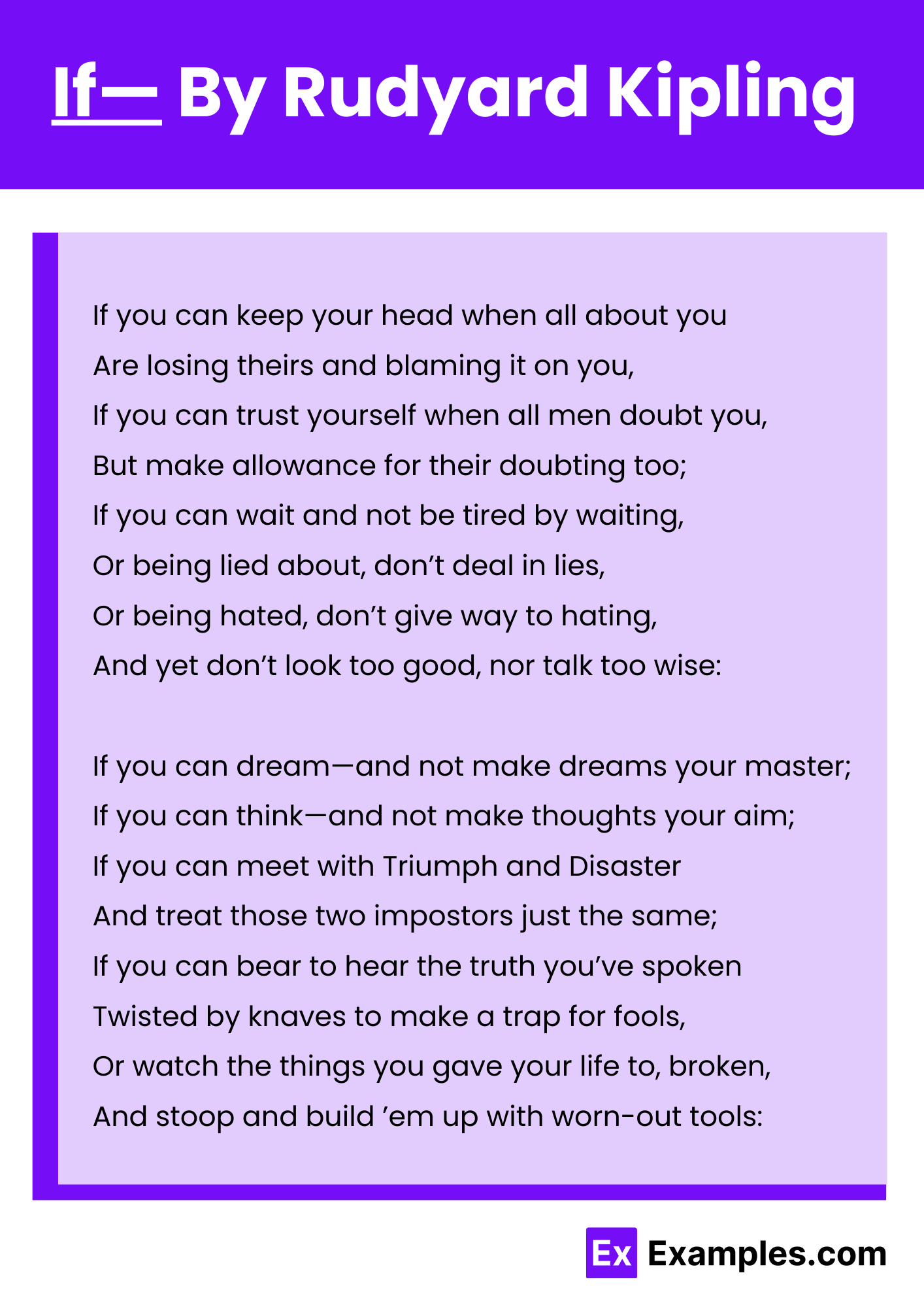 If— Poemrudyard Kipling To Download in Free Printable Copy Of If By Rudyard Kipling