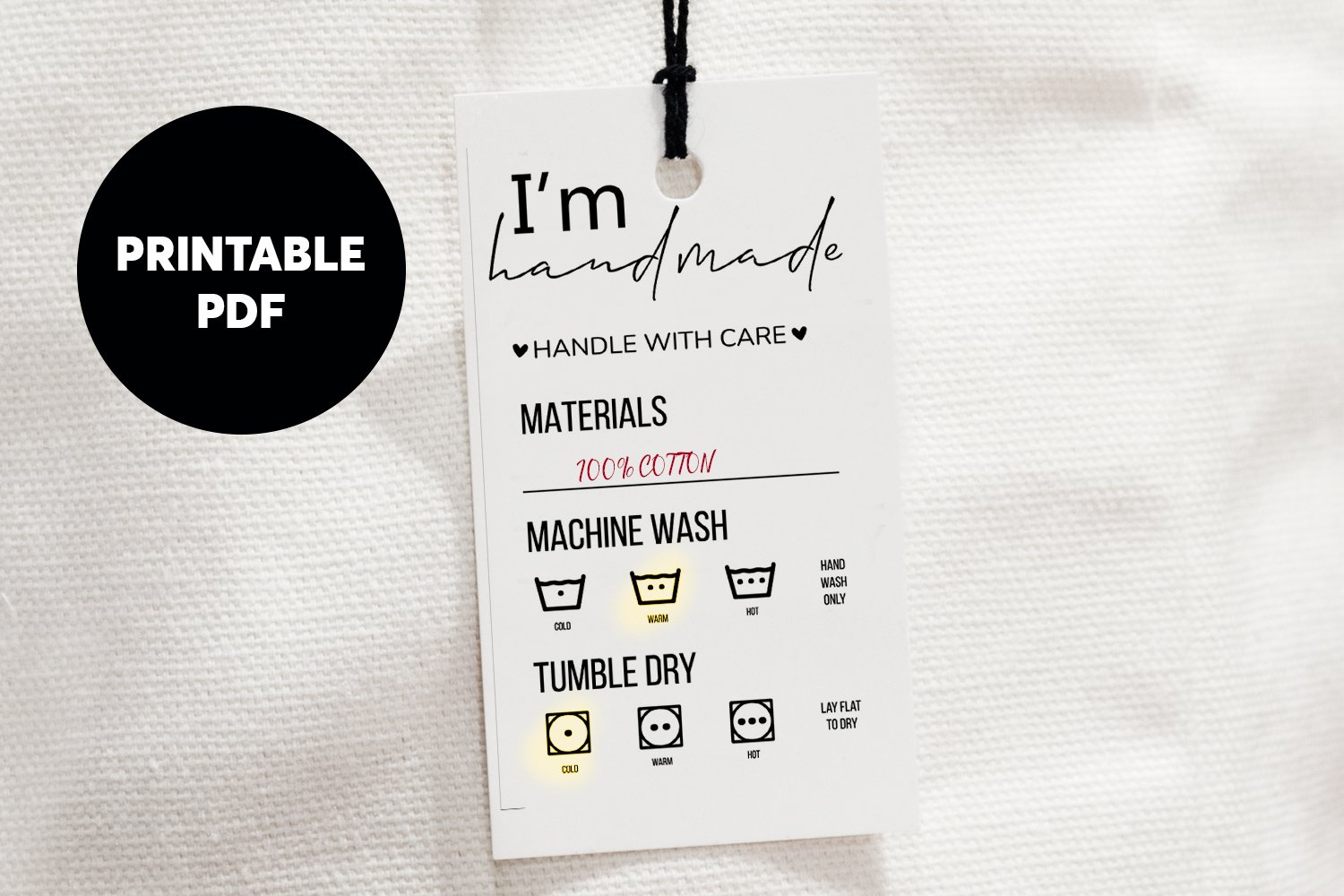 I&amp;#039;M Handmade - Printable Care Tags Labels Pdf Only inside Printable Label Handmade