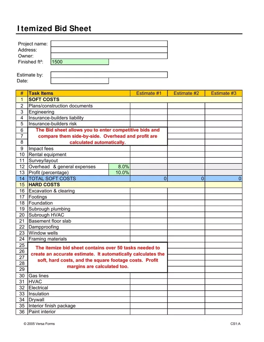 Itemized Bid Sheet ≡ Fill Out Printable Pdf Forms Online regarding Free Printable Contractor Bid Forms