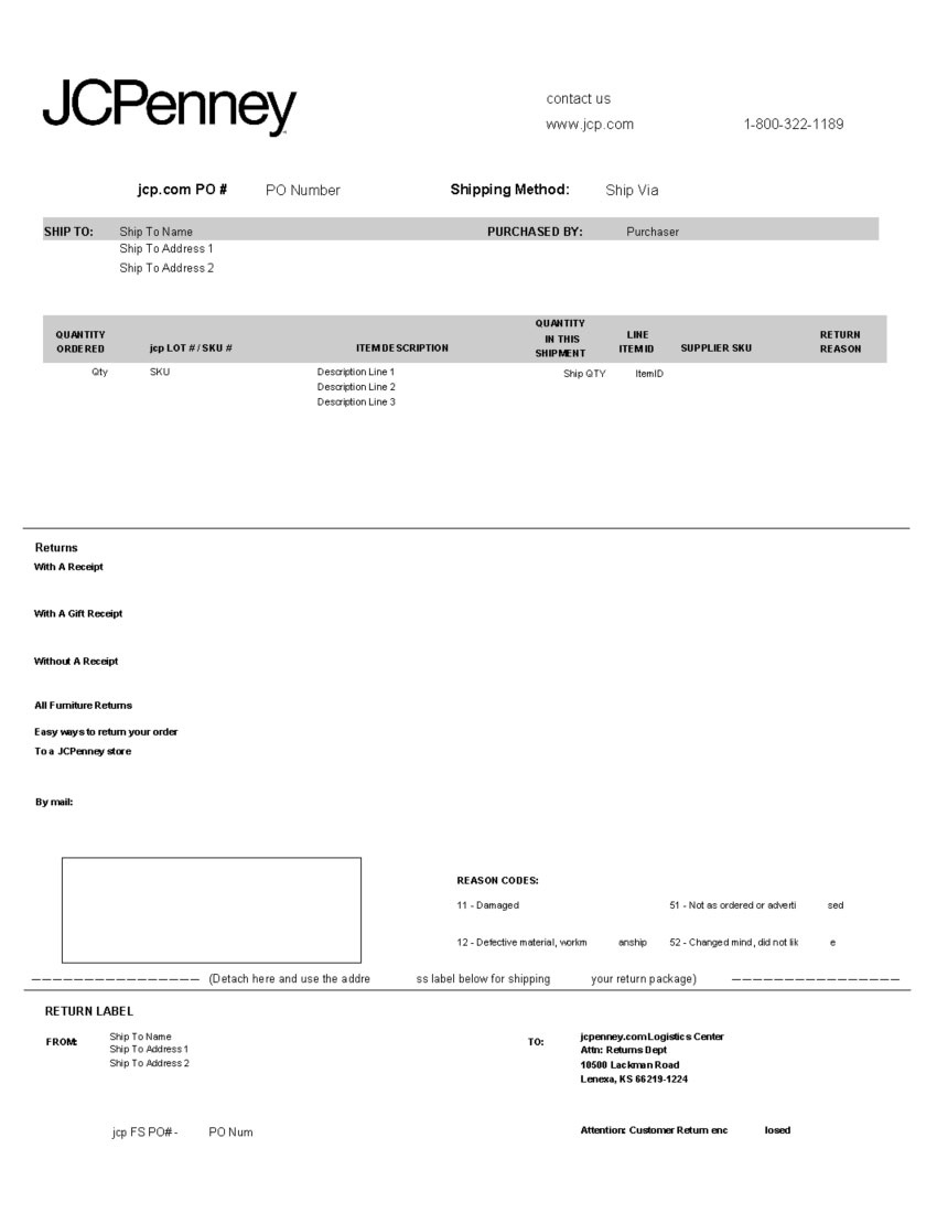 Jc Penney Packing Slip Template | Cybra with regard to Jcpenney Printable Return Label