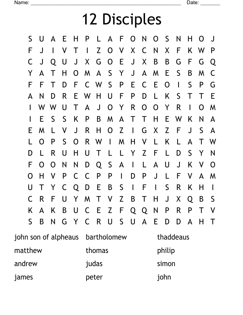 Jesus&amp;#039; 12 Disciples Word Search - Wordmint within Free Printable 12 Disciples Worksheet