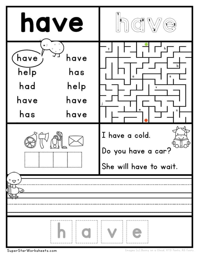Kindergarten Sight Words - Superstar Worksheets for Free Printable Worksheets Kindergarten Sight Words
