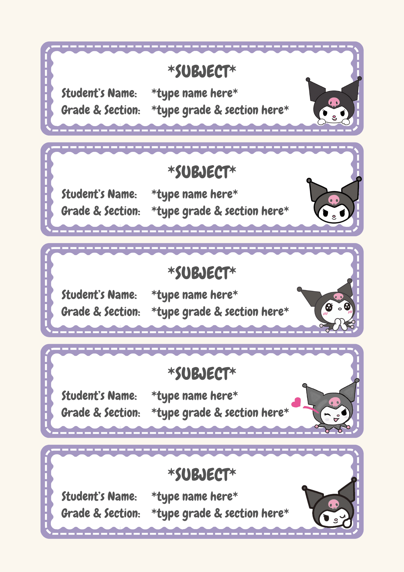 Kuromi Notebook Labelcmfl - Raket.ph intended for Kuromi Notebook Label Printable
