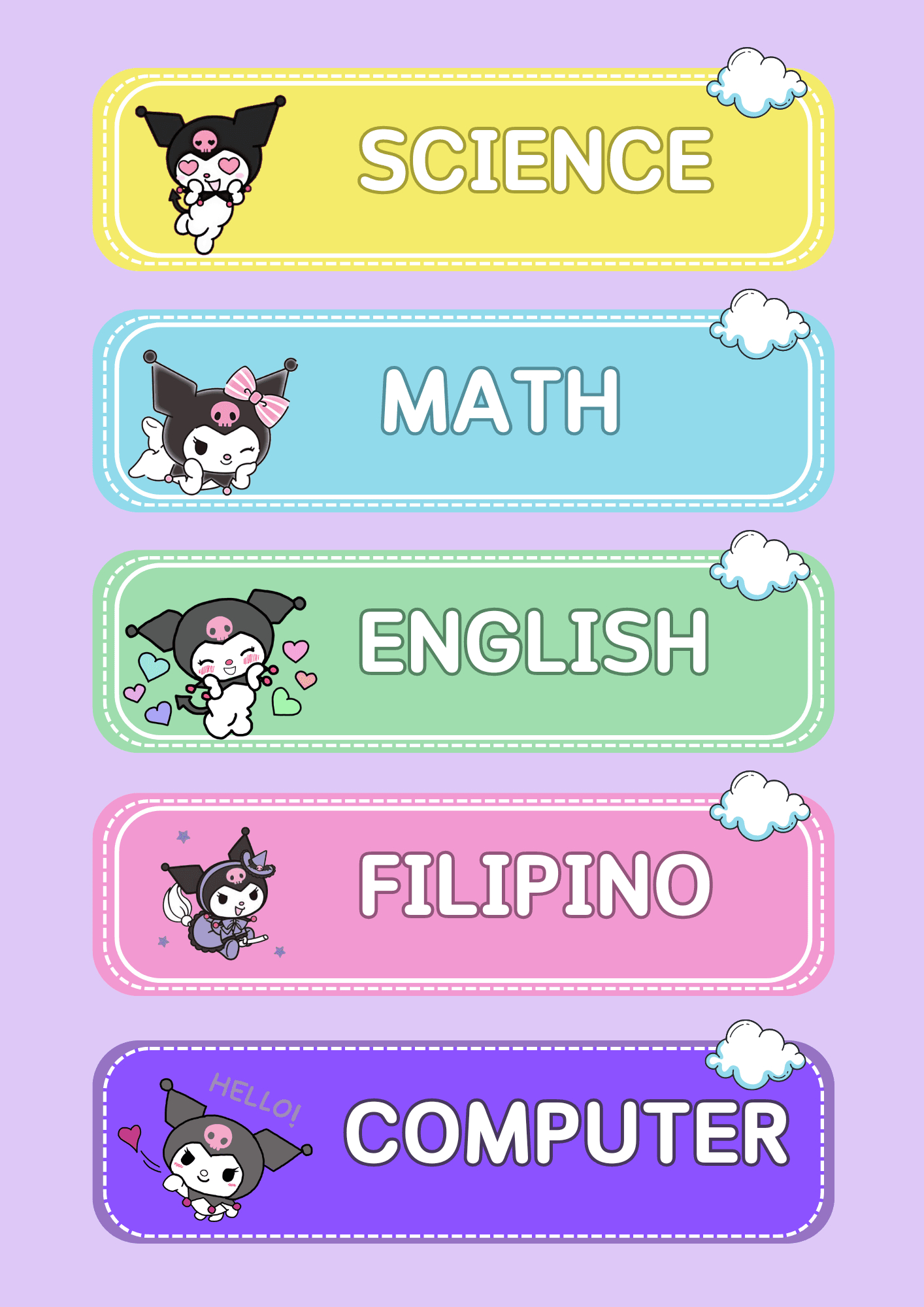Kuromi Notebook Stickersabelle023 - Raket.ph with regard to Kuromi Subject Label Printable