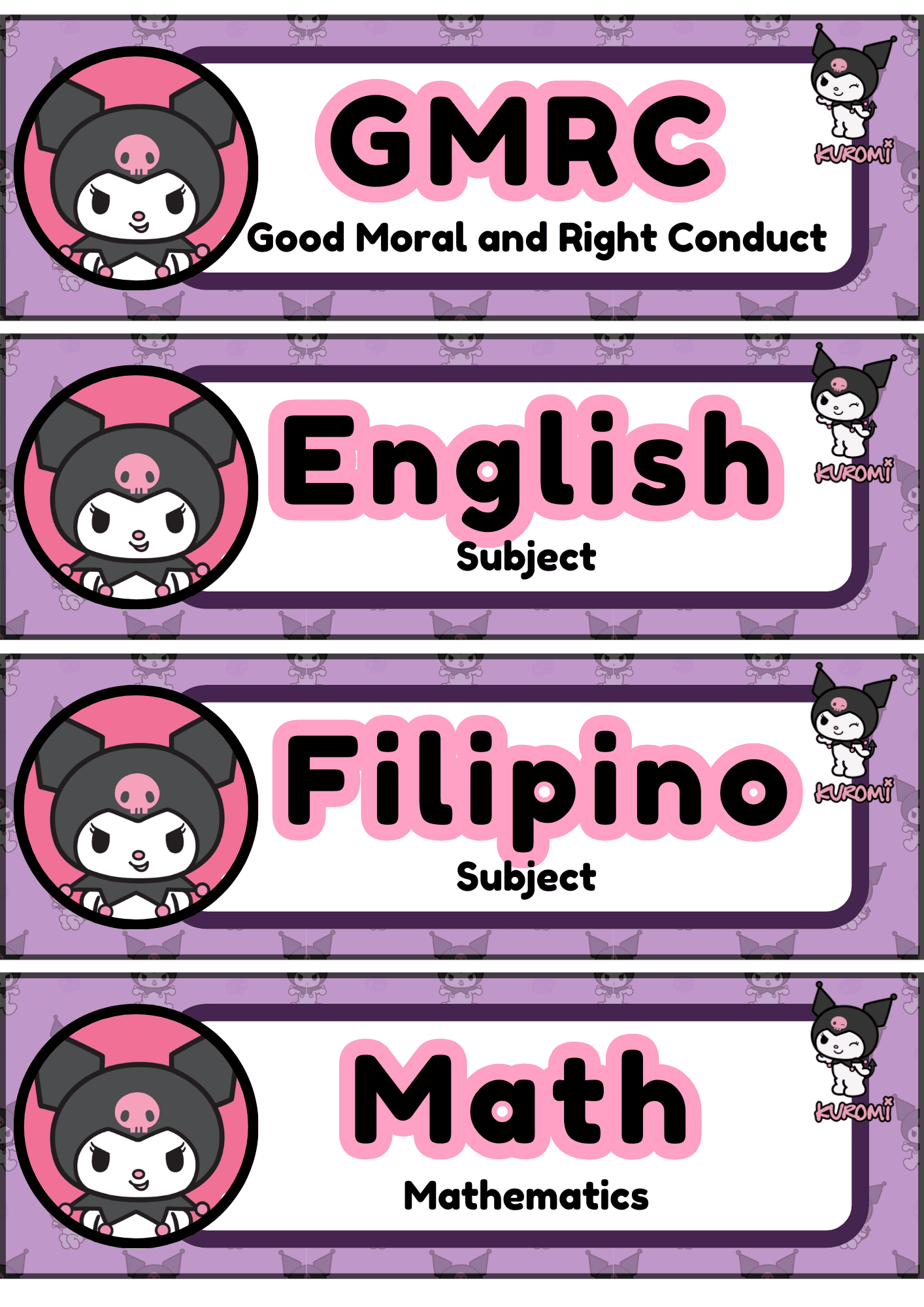 Kuromi Subject Labels For Kidsmarielaa - Raket.ph in Kuromi Subject Label Printable