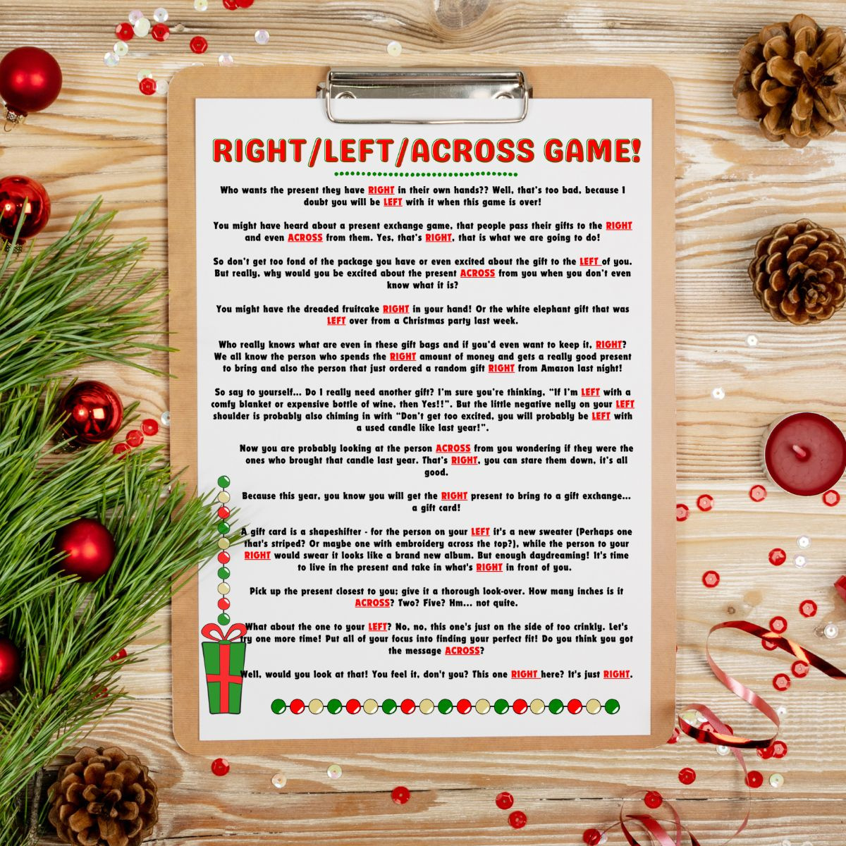 Left Right Christmas Story Free Printable with regard to Free Printable Left Right Christmas Games
