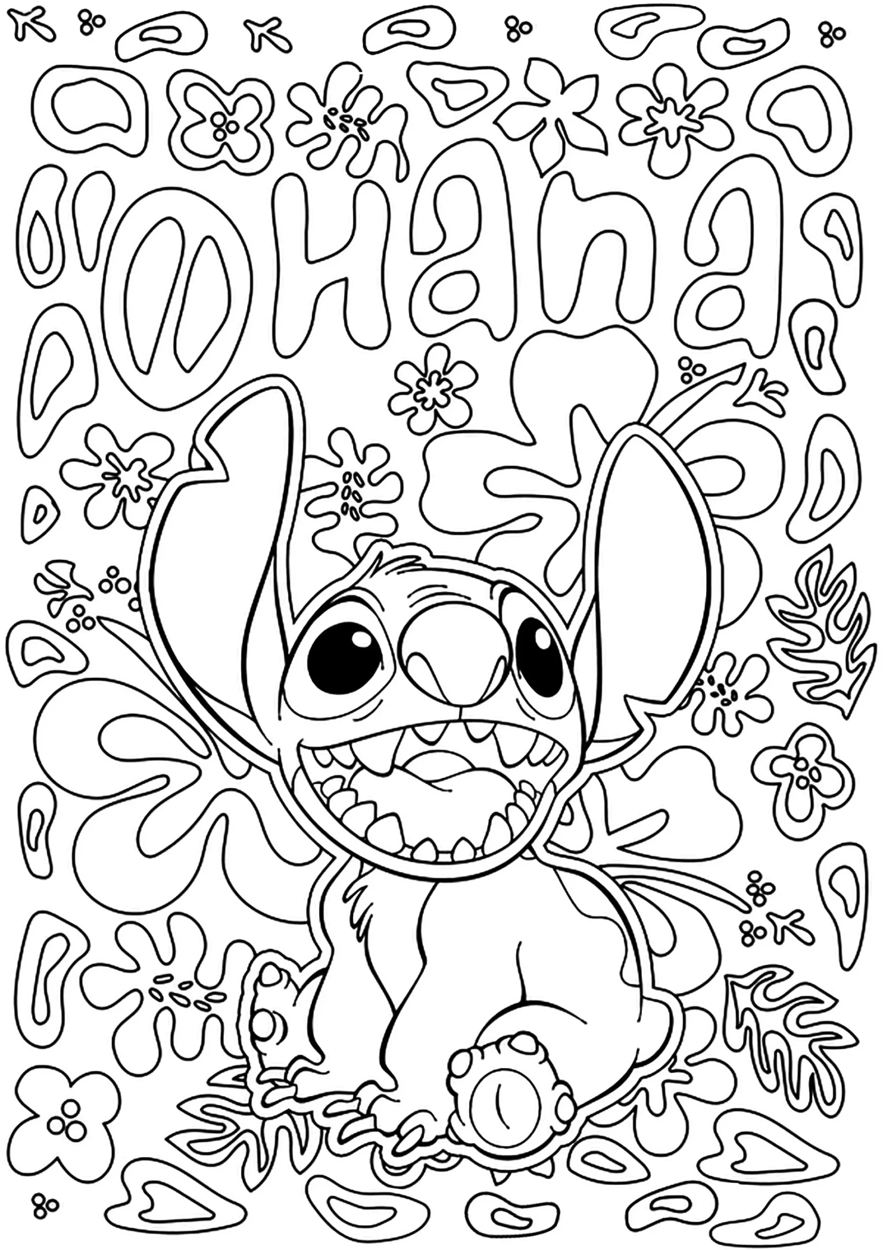 Lilo And Stitch (Disney) With The Text &amp;quot;Ohana&amp;quot; - Return To in Free Printable Adult Swear Word Coloring Pages Disney