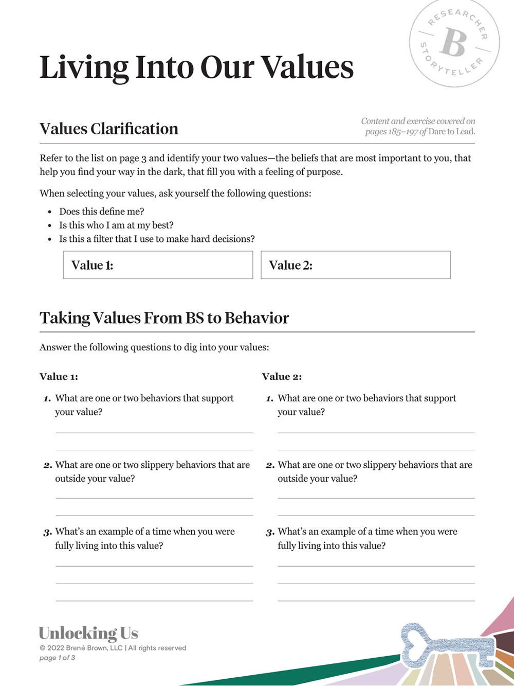 Living Into Our Values - Brené Brown with regard to Free Printable Core Values Worksheet
