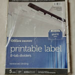 Lot Of 5) Office Depot Index Dividers W/Laser Printer Labels (8 Pertaining To Office Depot Printable Label 8 Tab Dividers