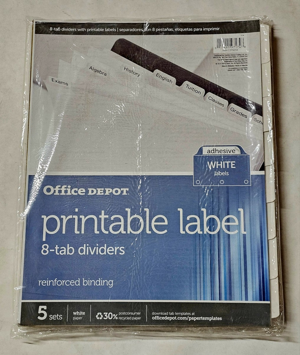 Lot Of 5) Office Depot Index Dividers W/Laser Printer Labels (8 pertaining to Office Depot Printable Label 8 Tab Dividers