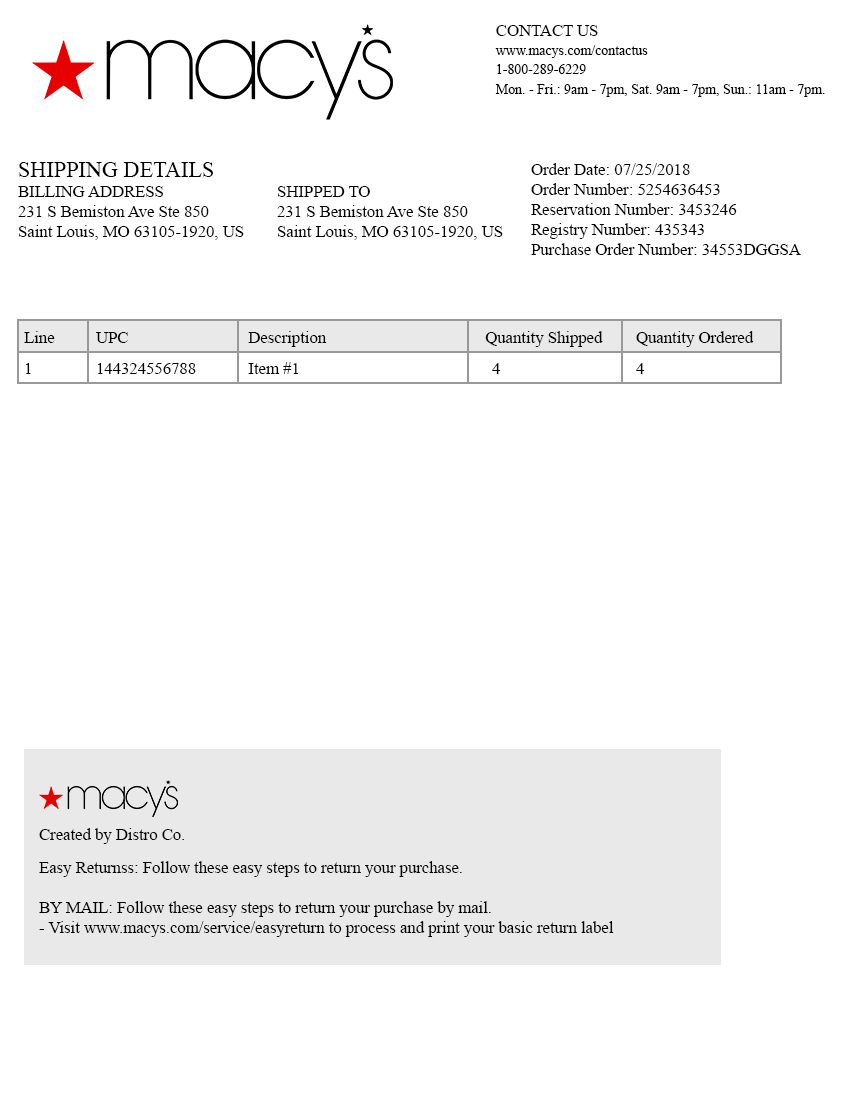 Macy&amp;#039;S Packing Slip Template | Cybra throughout Macy&amp;amp;#039;s Return Label Printable