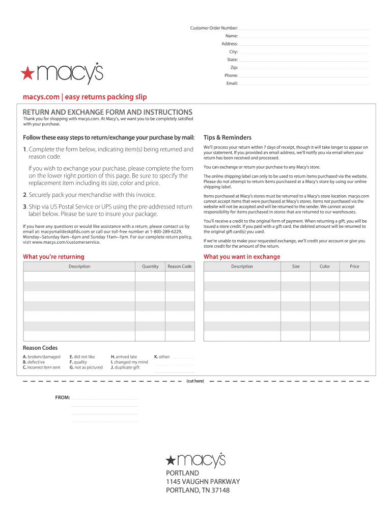 Macy&amp;#039;S Returns: Fill Out &amp;amp; Sign Online | Dochub regarding Macy&amp;#039;S Return Label Printable