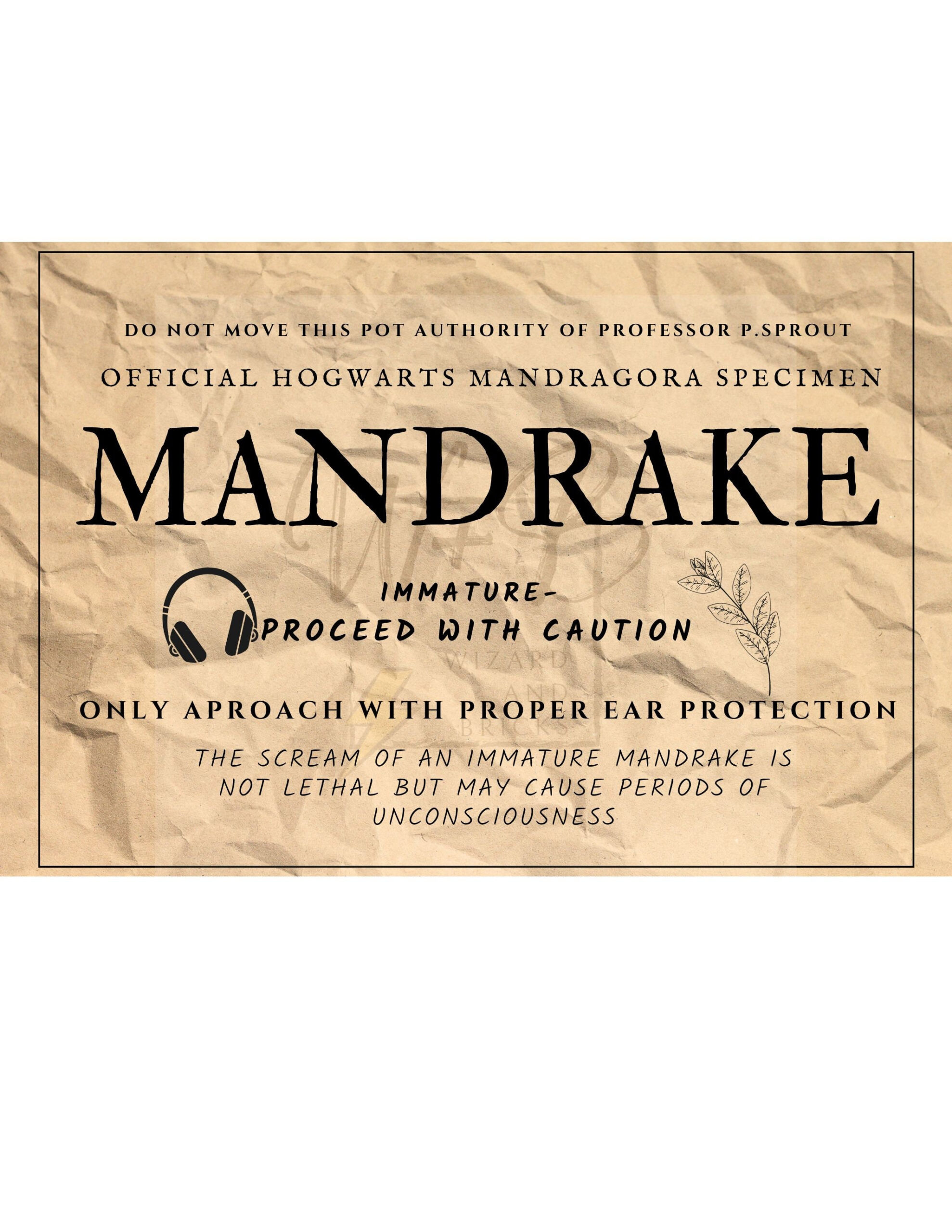 Mandrake Plant Label*Instant Download* 2 Versions Included in Printable Mandrake Harry Potter Label