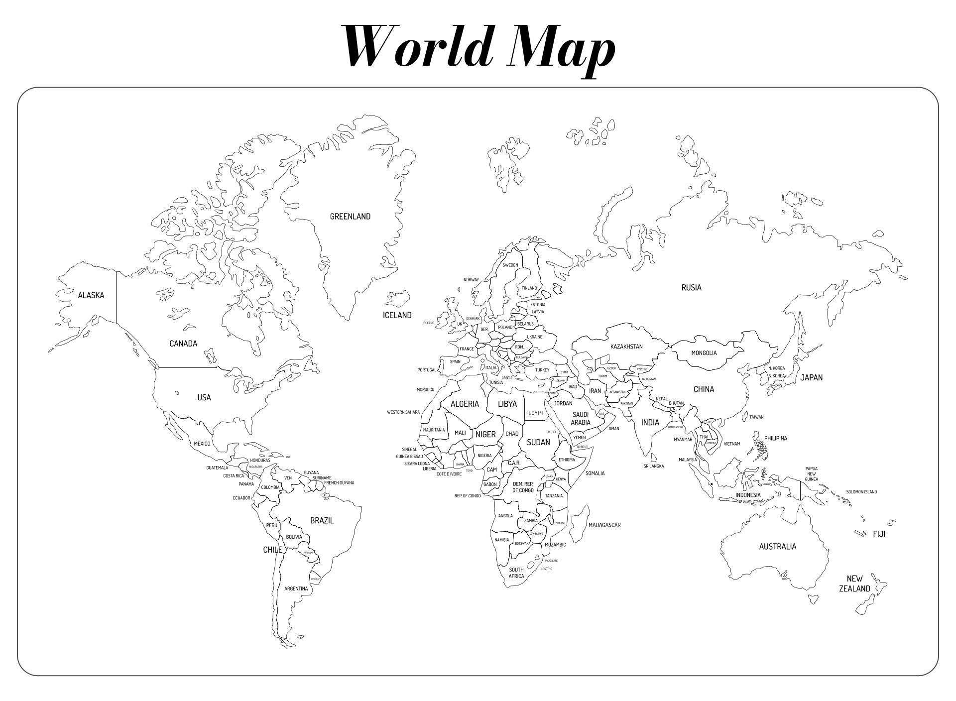 Maps2 throughout Free Printable Black And White World Map With Countries Labeled