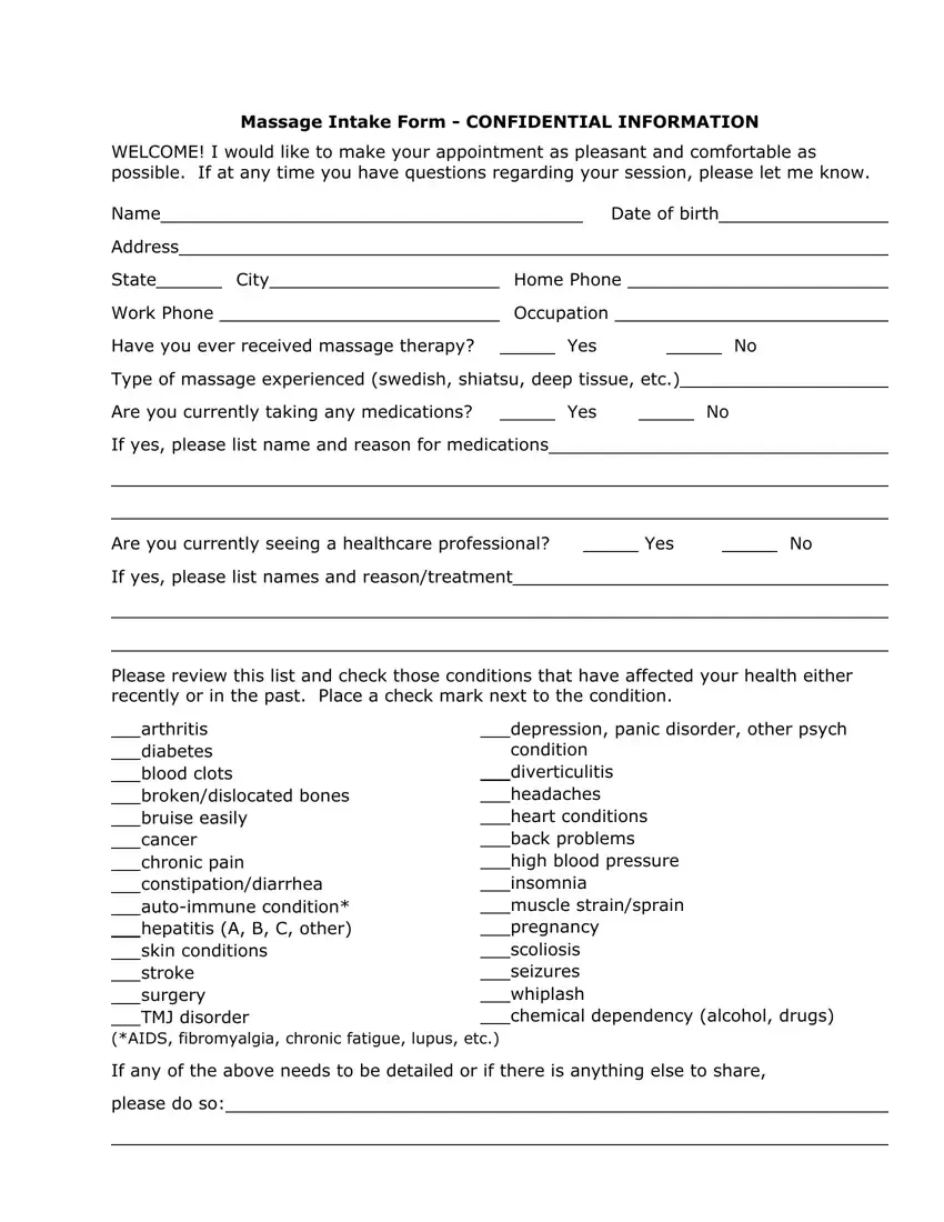 Massage Intake Form ≡ Fill Out Printable Pdf Forms Online pertaining to Free Printable Massage Intake Forms