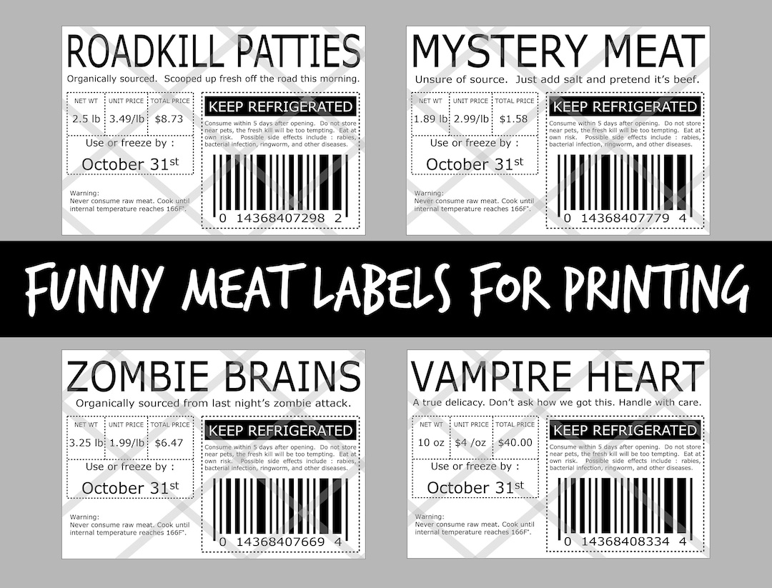 Meat Labels, Halloween Pranks, Fake Food Labels, Funny Food Labels with Printable Halloween Meat Labels