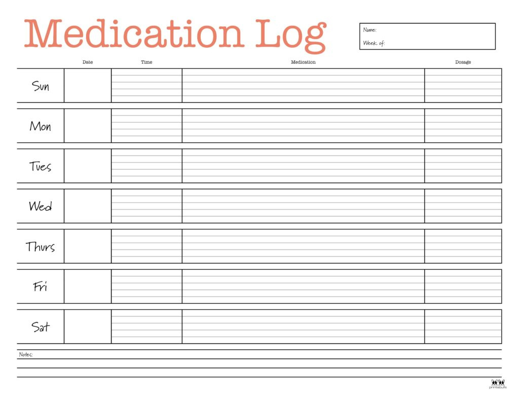 Medication Logs - 25 Free Printables | Printabulls intended for Free Printable Medication Log Sheet