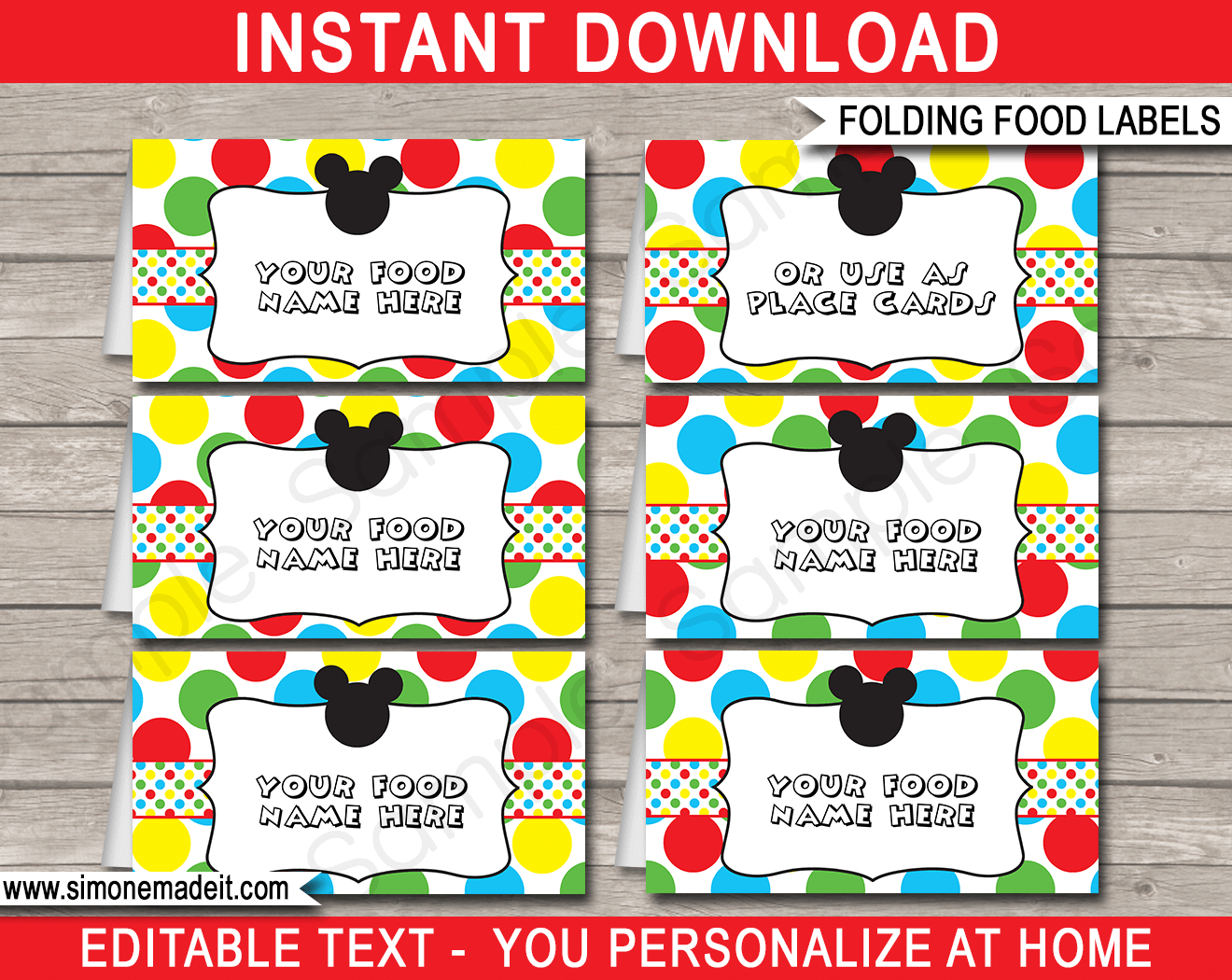 Mickey Mouse Party Food Labels Template intended for Printable Food Labels For Party