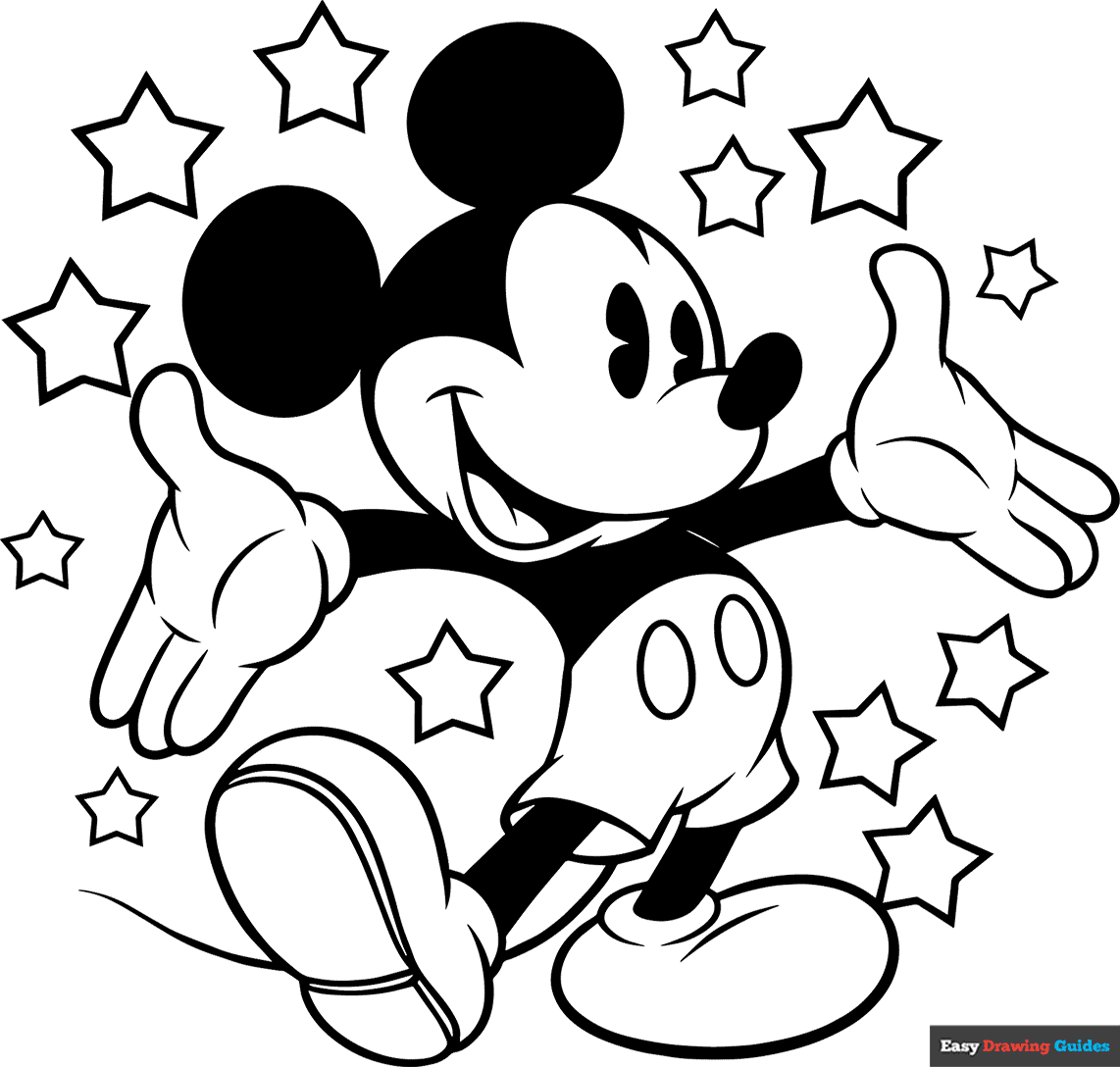 Mickey Mouse Surroundedstars Coloring Page | Easy Drawing Guides intended for Free Printable Coloring Sheet Mickey Mouse Coloring Pages