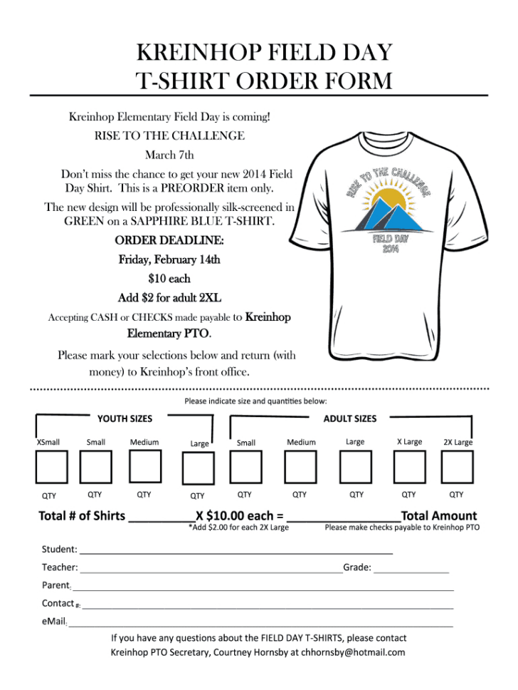 Free Printable T Shirt Order Forms