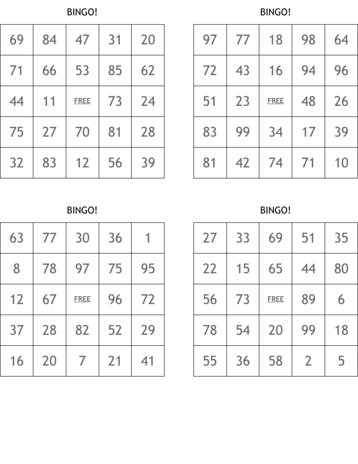 Free Printable Number Bingo Cards