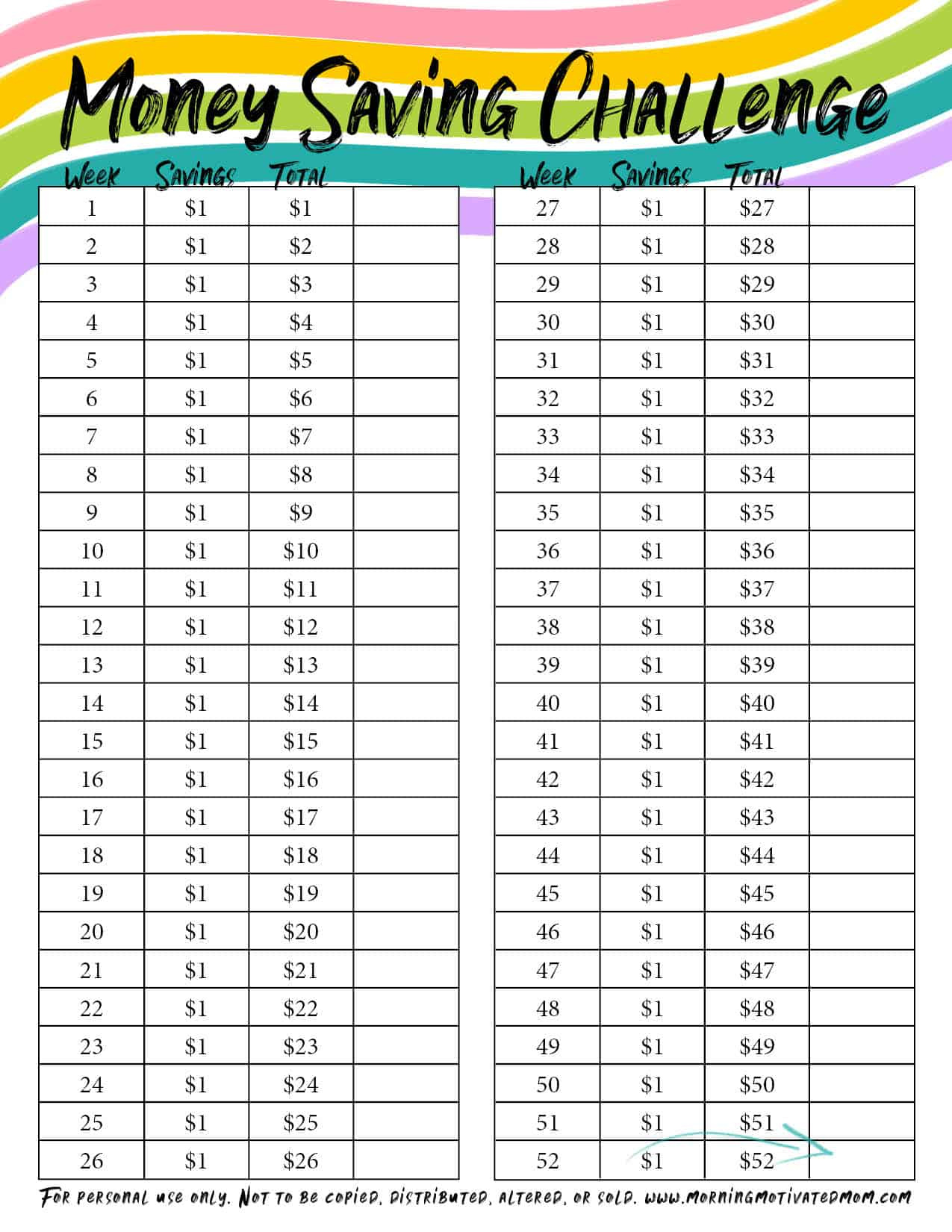 Money Saving Challenge For Kids With Printable – Morning Motivated Mom in Free Printable Money Saving Challenge