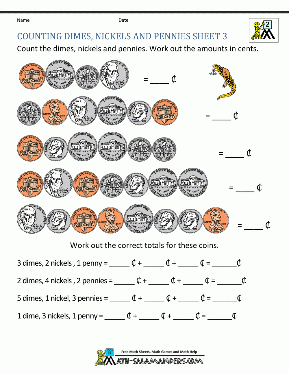 Money Worksheets For 2Nd Grade for Free Printable Second Grade Worksheets