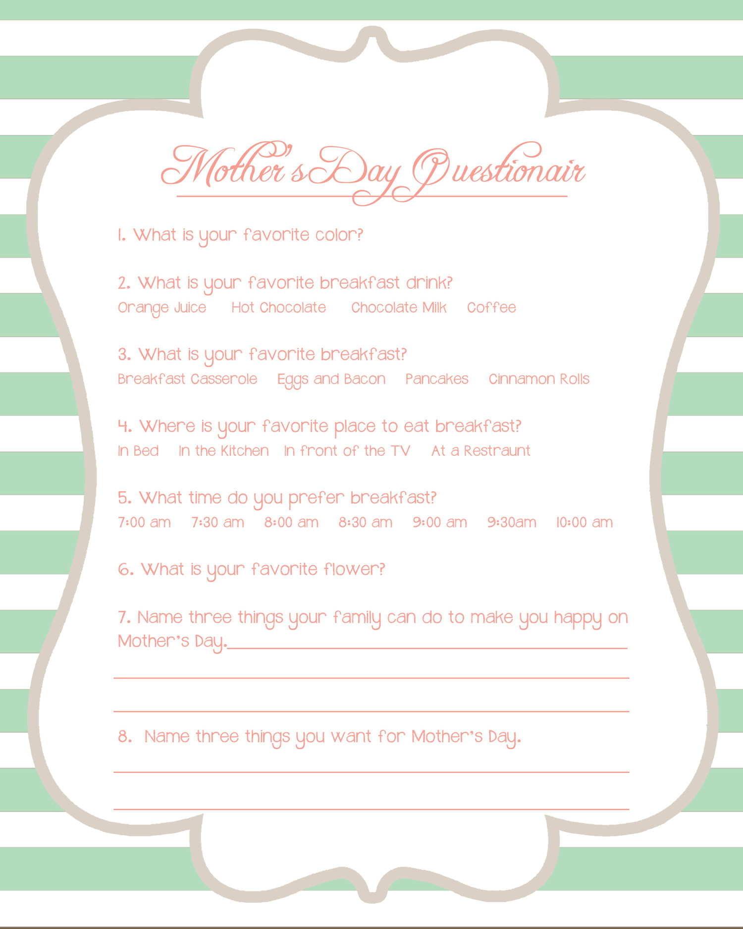 Mothers Day Printable- Crafting Chicks throughout Free Printable Mother&amp;#039;S Day Questionnaire