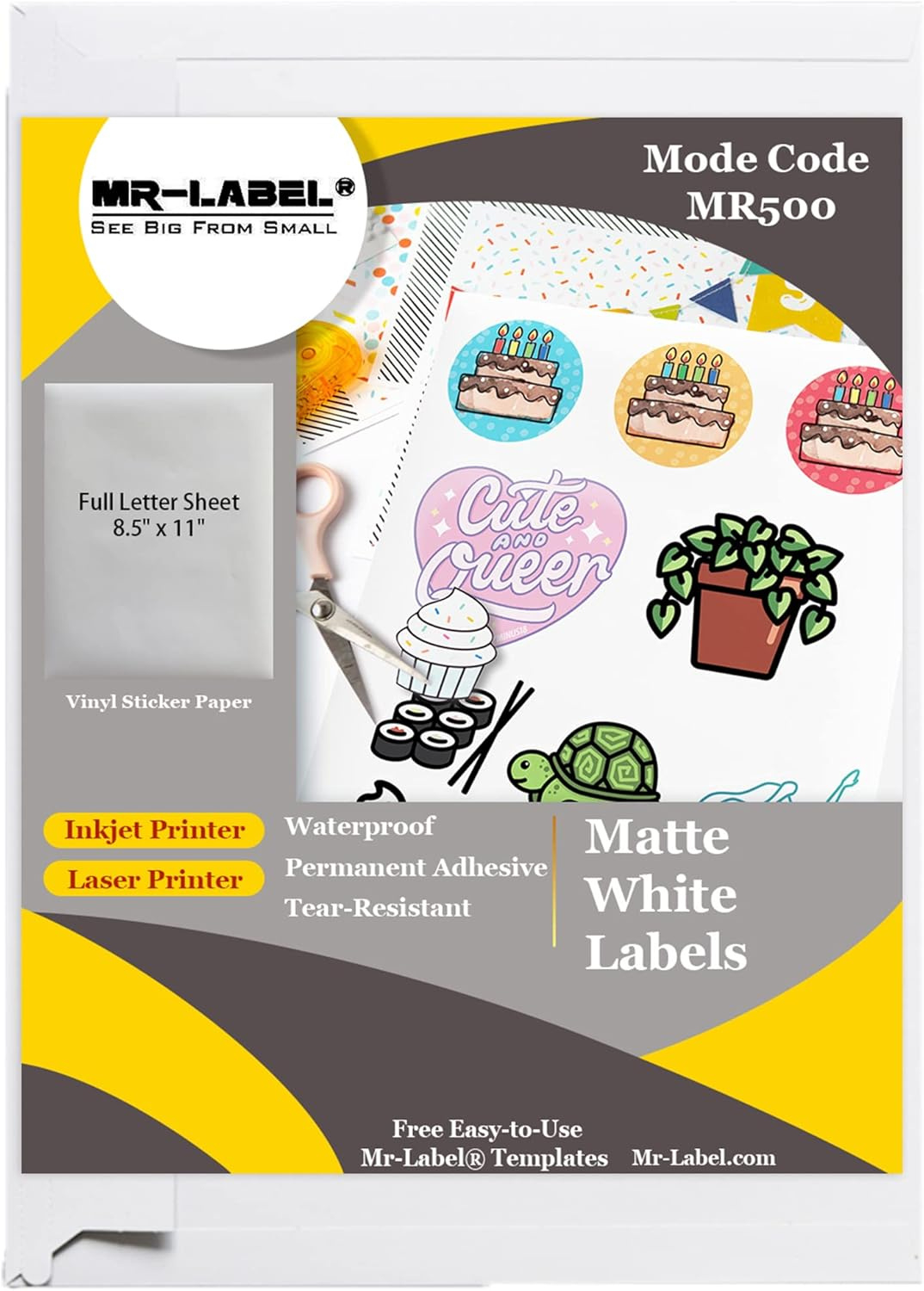 Mr-Label Waterproof White Matte Printable Vinyl Sticker Paper with Laser Printable Vinyl Labels