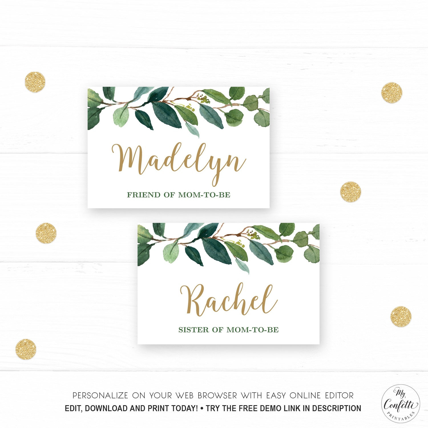 Name Label Or Name Badge Insert, Printable Baby Shower Guest Name Tags Label Template, Editable, Greenery, Mcp813, Mcp814, Mcp815, Cjb with Name Label Printable