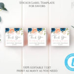 Navy + Peach Thank You Sticker Label Template For Birthday, 2X2 Within Printable Label Stickers Nearby