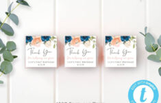 Navy + Peach Thank You Sticker Label Template For Birthday, 2X2 within Printable Label Stickers Nearby
