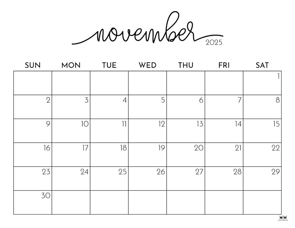 November 2025 Calendars - 107 Free Printables | Printabulls within Free Printable November 2025 Calendar